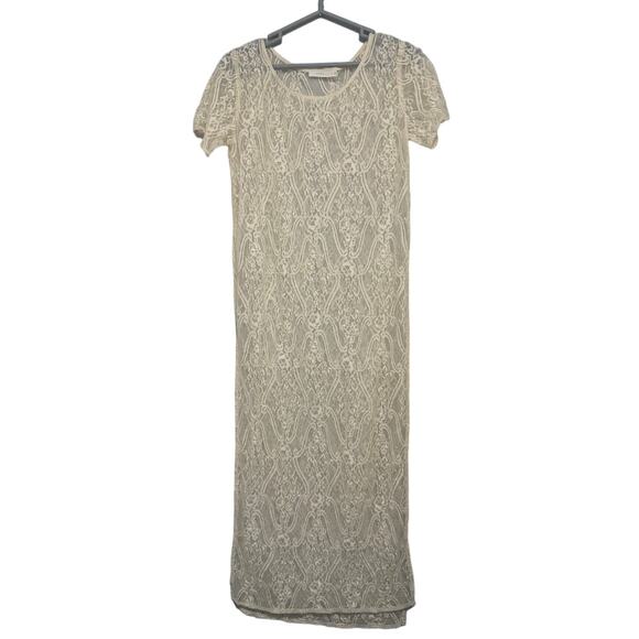 Lush Sheer Cream Lace Long Maxi Dress Womens Medium Romantic Boho Chic - Picture 2 of 6